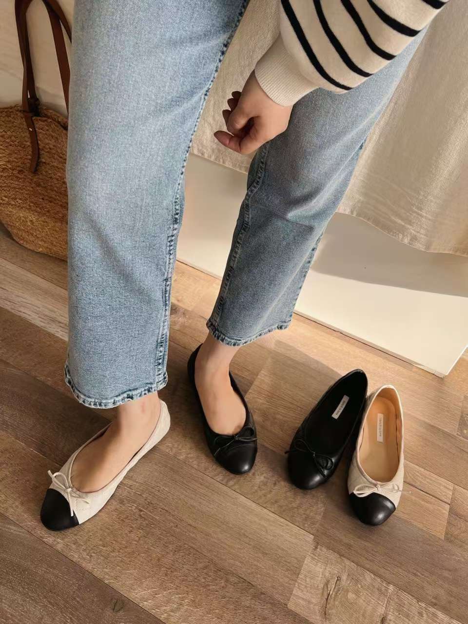 蝴蝶結菱格紋平底娃娃鞋 親子鞋