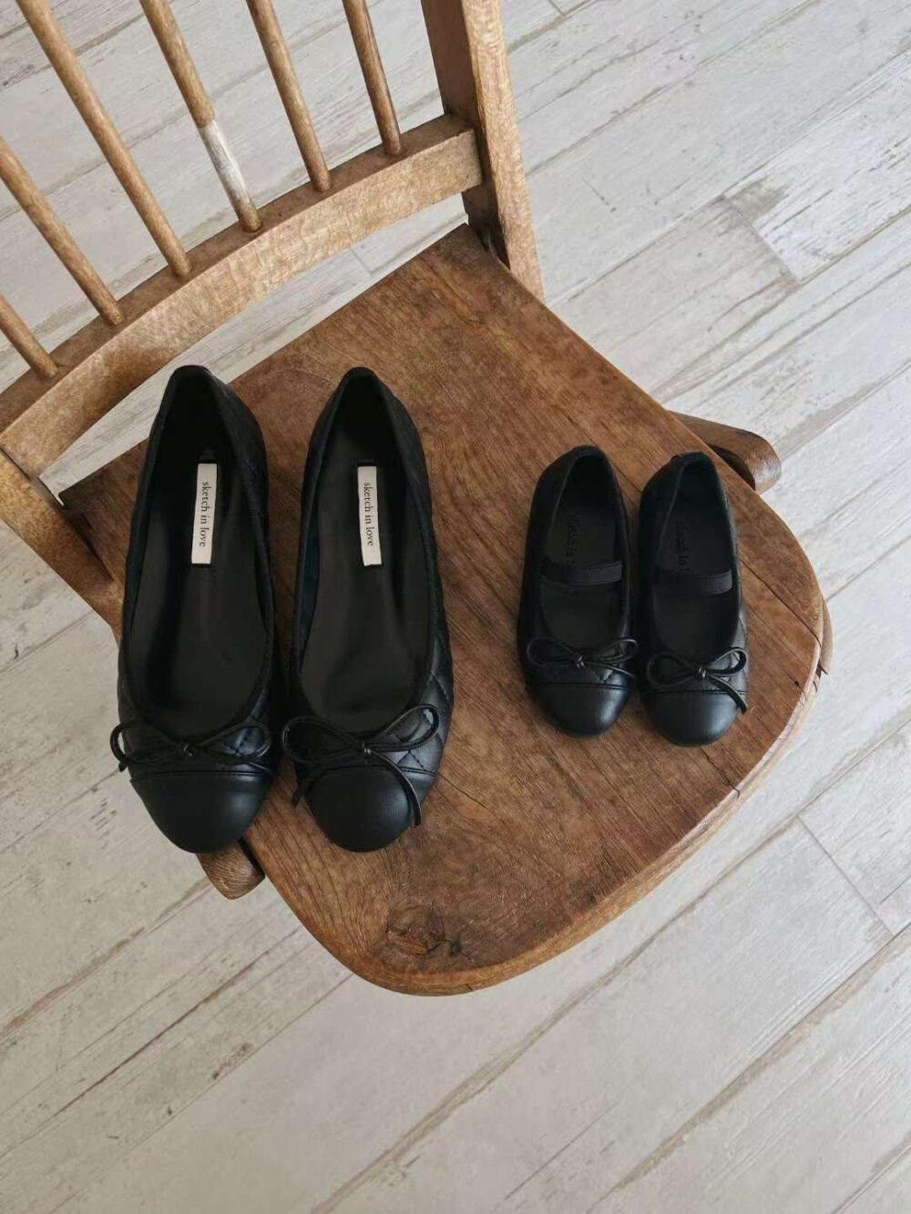 蝴蝶結菱格紋平底娃娃鞋 親子鞋