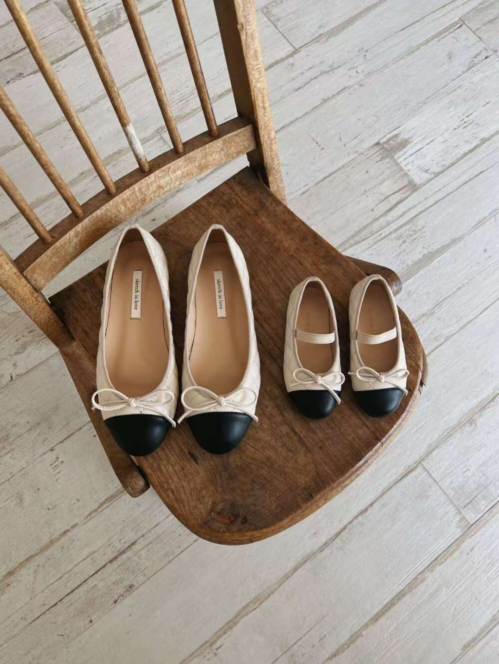 蝴蝶結菱格紋平底娃娃鞋 親子鞋