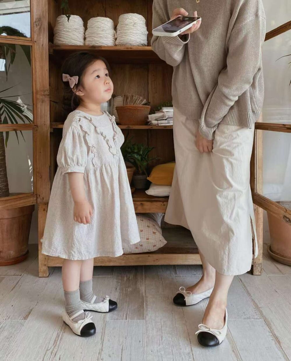 蝴蝶結菱格紋平底娃娃鞋 親子鞋