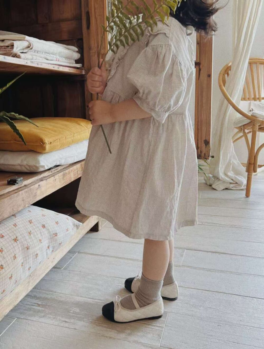 蝴蝶結菱格紋平底娃娃鞋 親子鞋