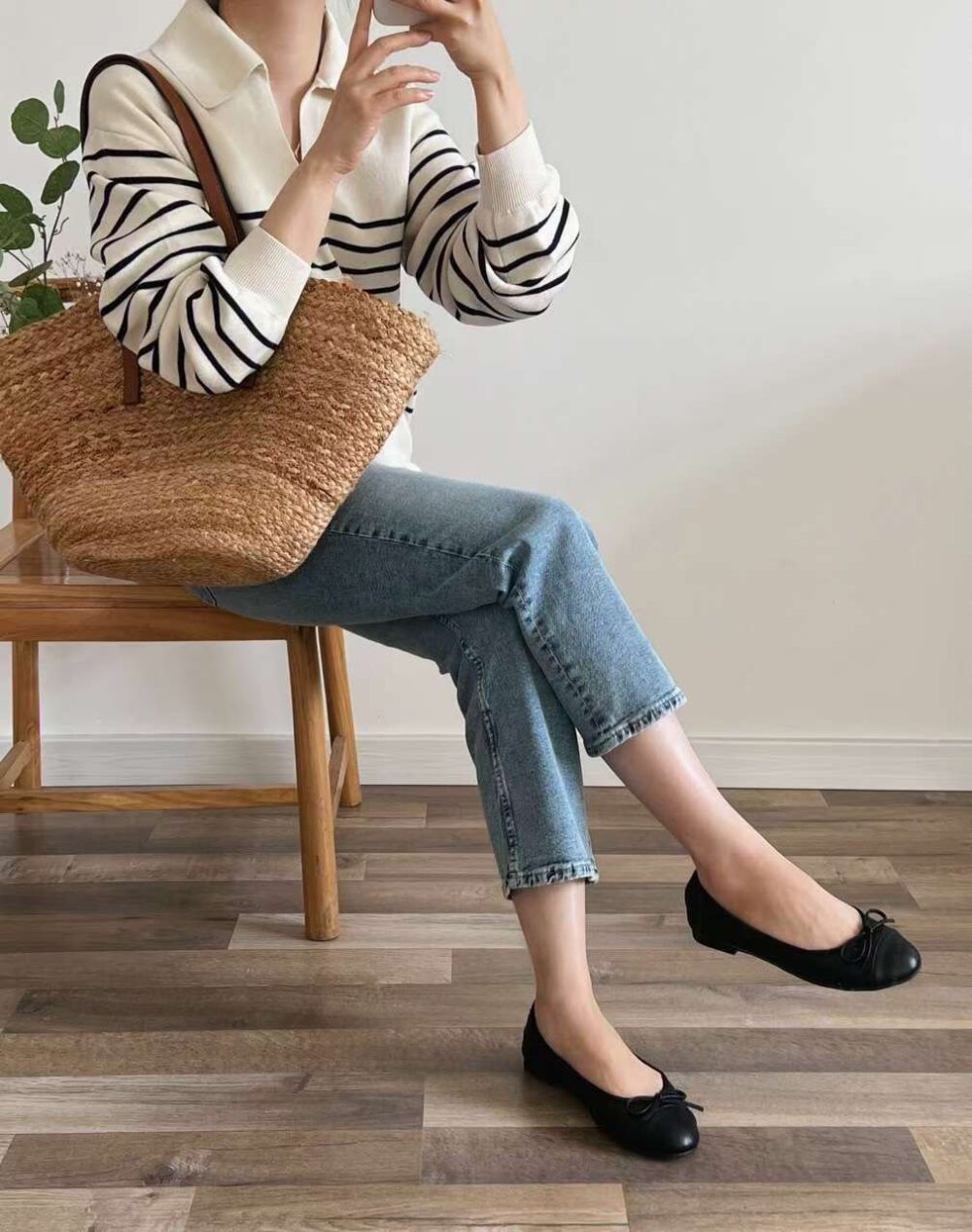 蝴蝶結菱格紋平底娃娃鞋 親子鞋