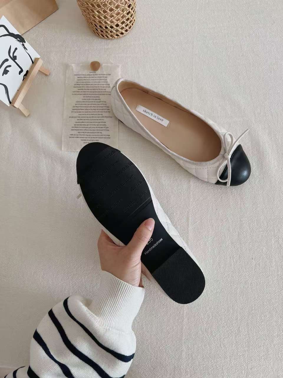 蝴蝶結菱格紋平底娃娃鞋 親子鞋