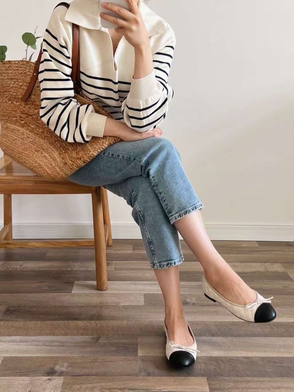 蝴蝶結菱格紋平底娃娃鞋 親子鞋