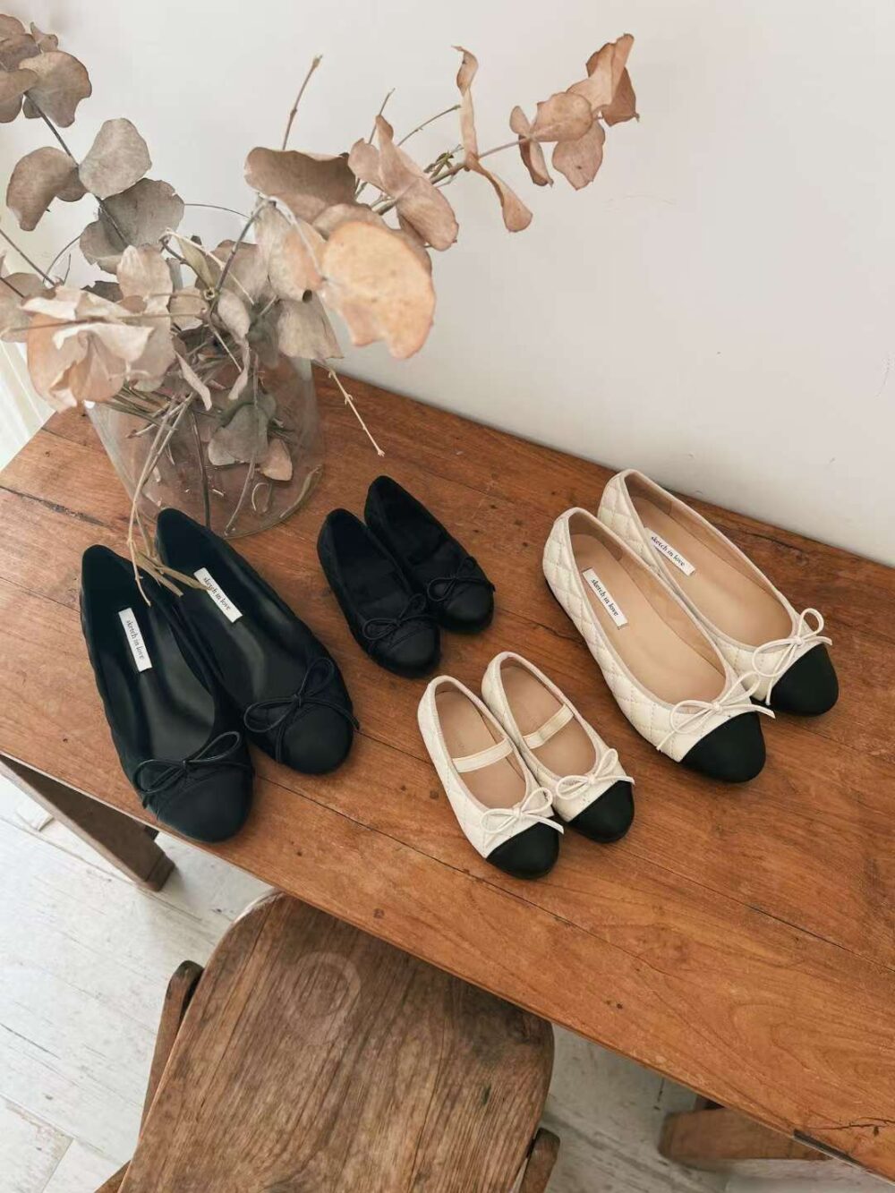 蝴蝶結菱格紋平底娃娃鞋 親子鞋