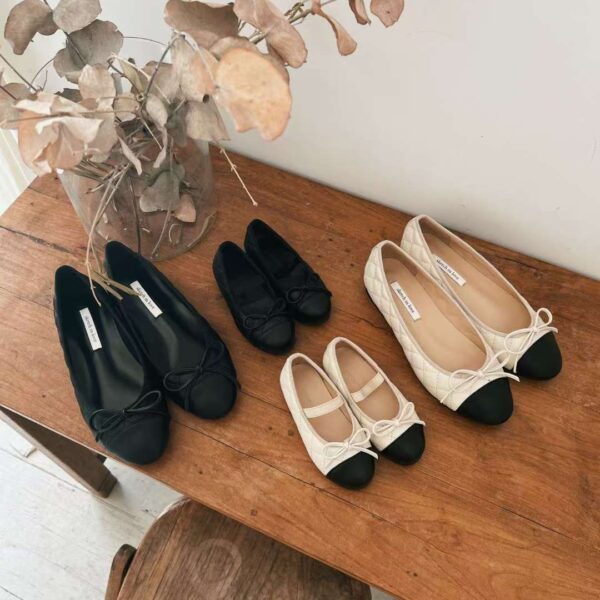 蝴蝶結菱格紋平底娃娃鞋 親子鞋