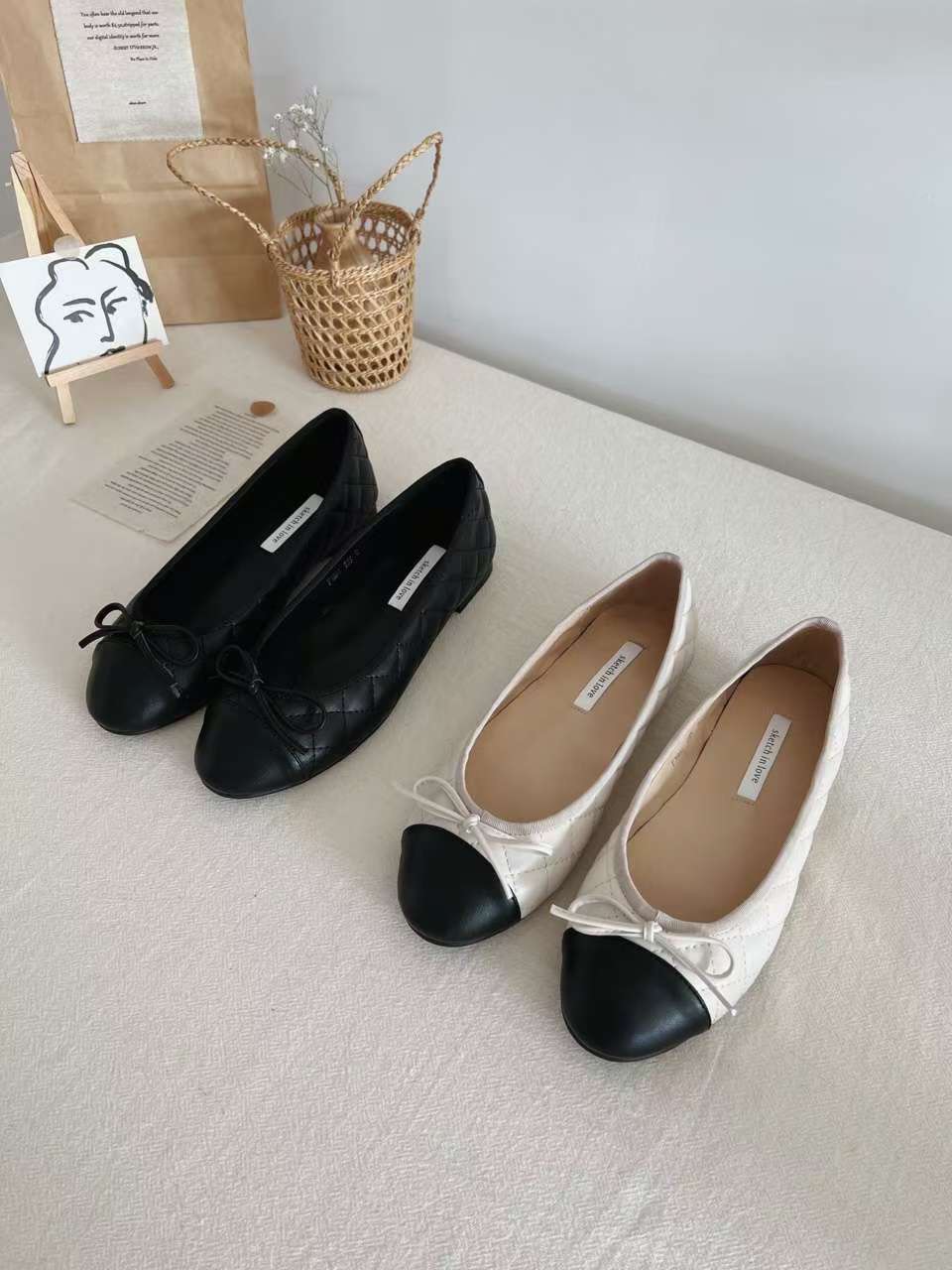 蝴蝶結菱格紋平底娃娃鞋 親子鞋