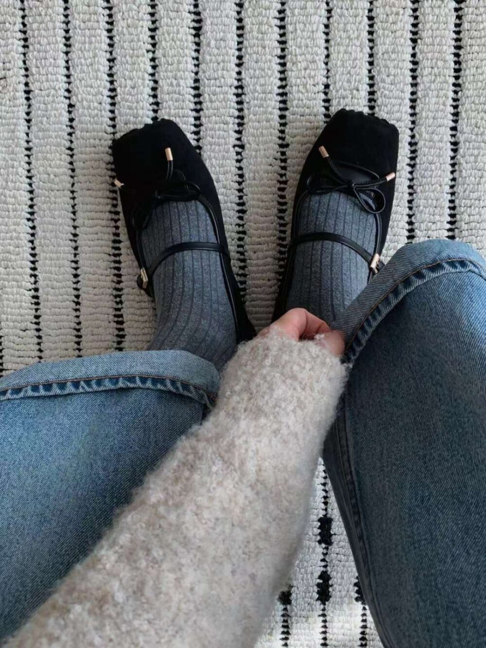 方頭麂皮蝴蝶結休閒平底鞋