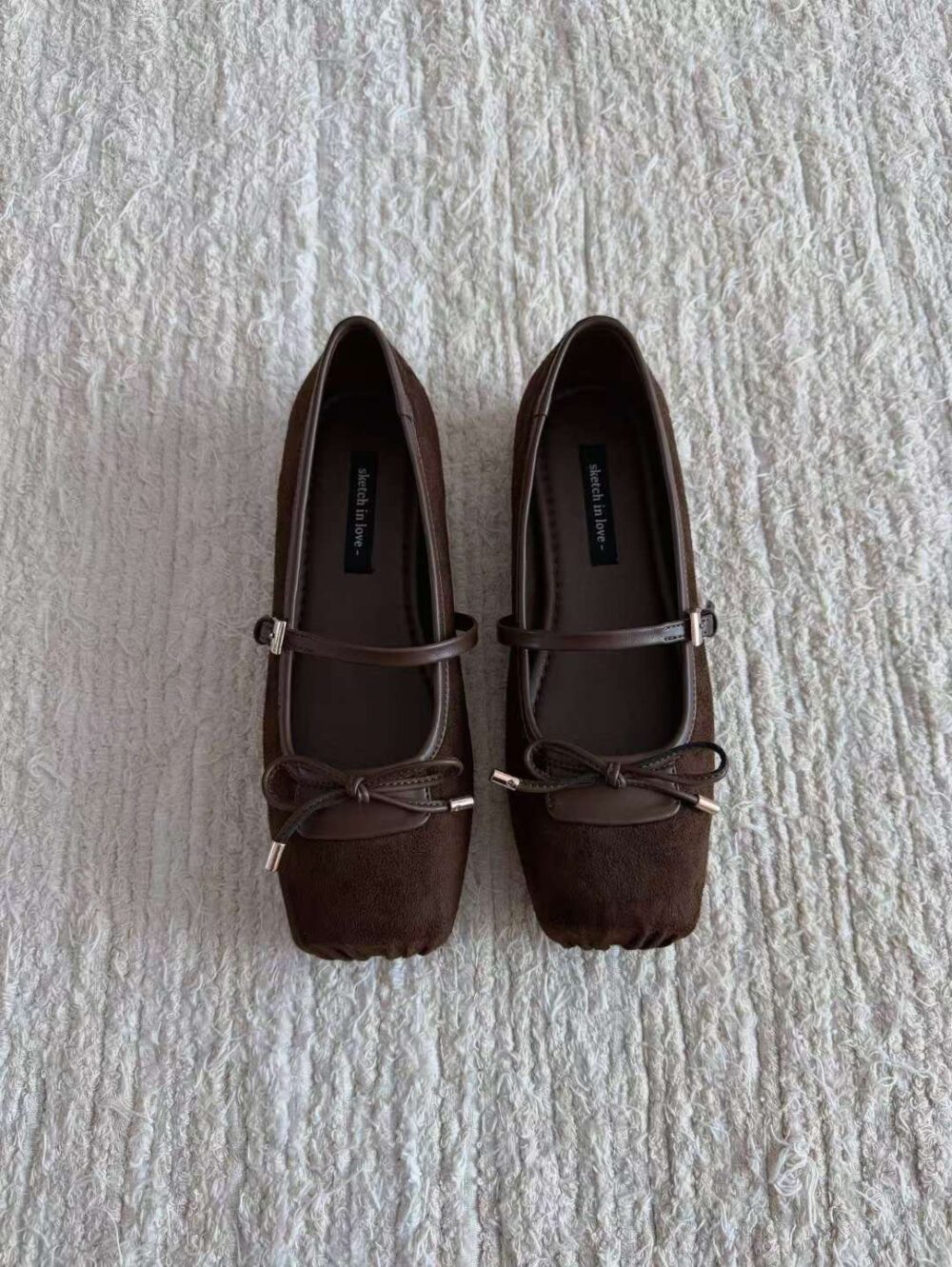 方頭麂皮蝴蝶結休閒平底鞋