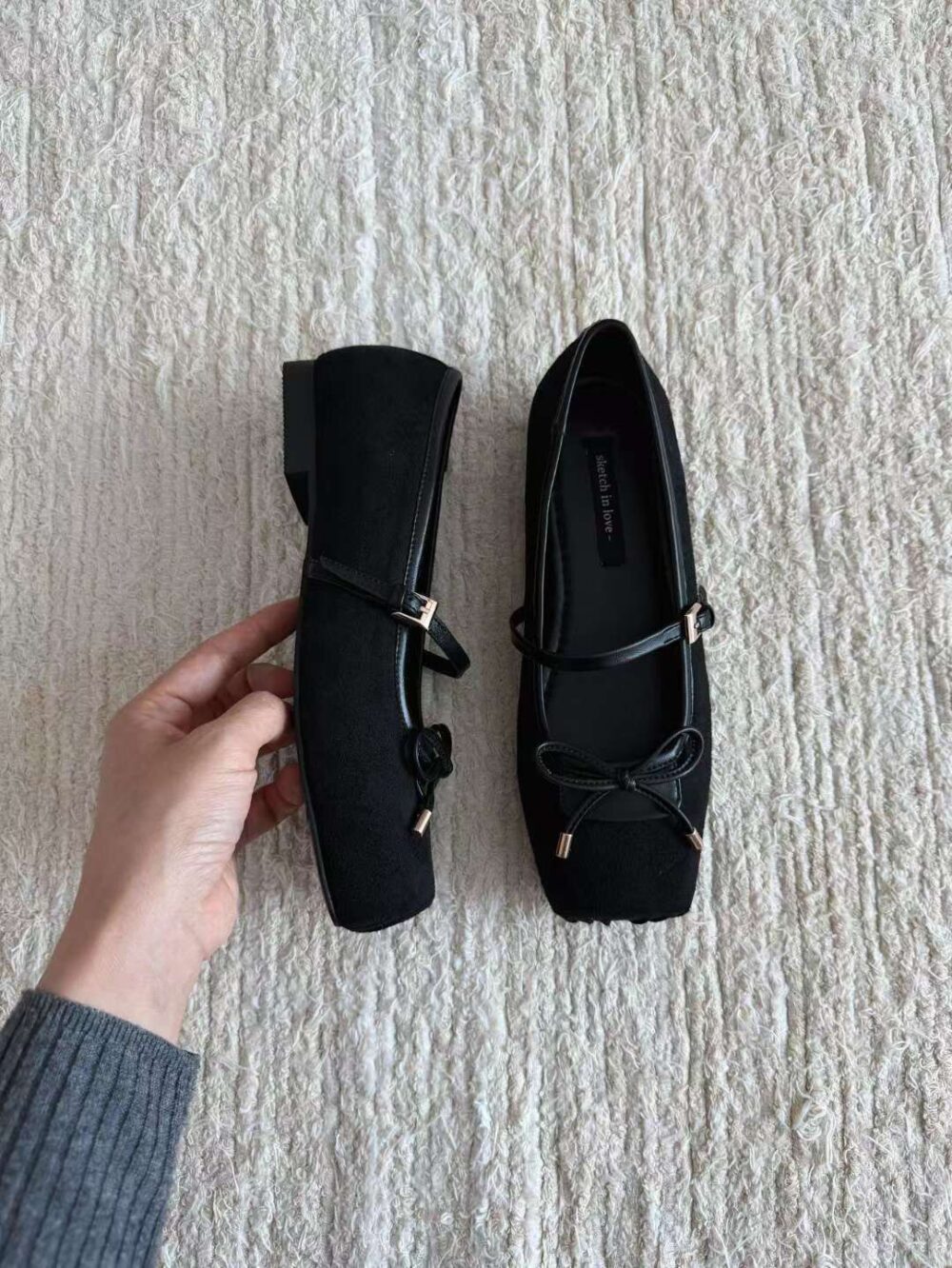 方頭麂皮蝴蝶結休閒平底鞋