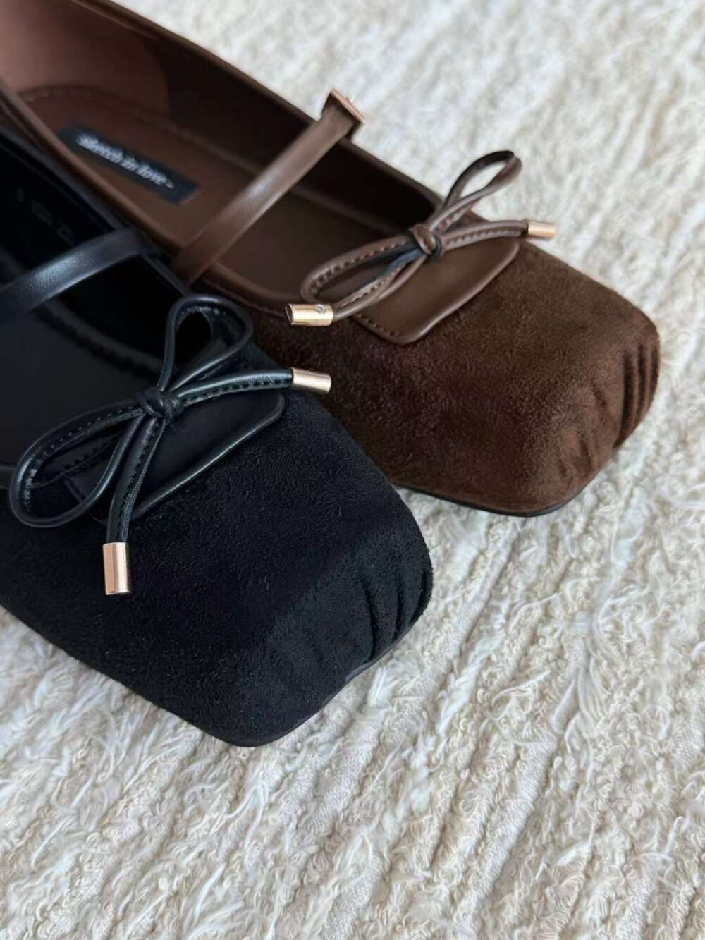 方頭麂皮蝴蝶結休閒平底鞋