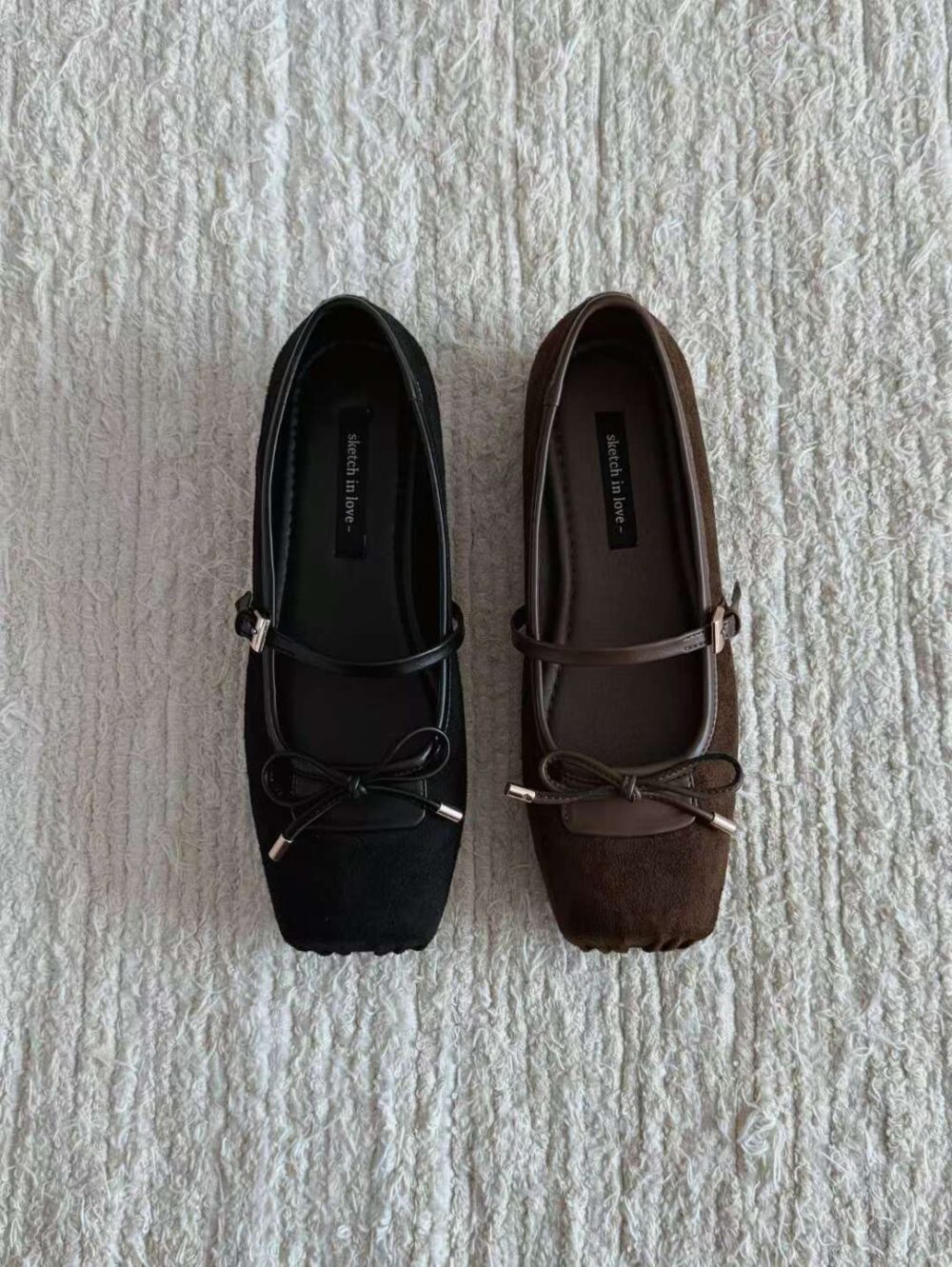 方頭麂皮蝴蝶結休閒平底鞋