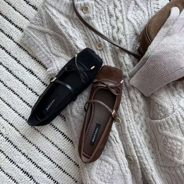 方頭麂皮蝴蝶結休閒平底鞋