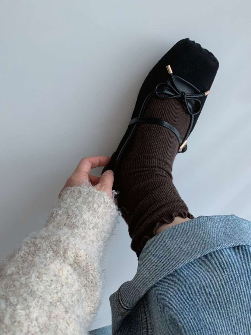 方頭麂皮蝴蝶結休閒平底鞋