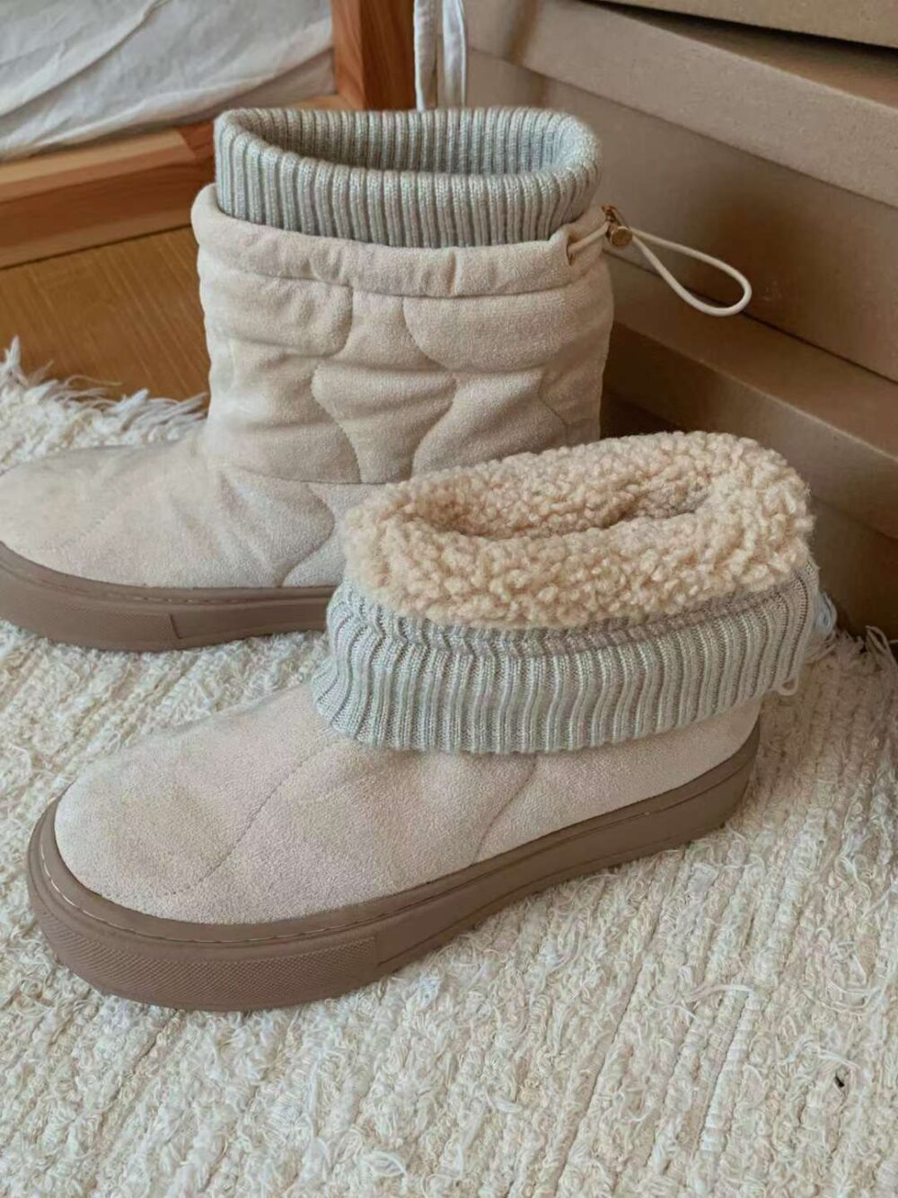 金色LOGO螺紋鋪棉保暖雪靴/短筒靴