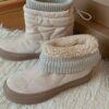 金色LOGO螺紋鋪棉保暖雪靴/短筒靴
