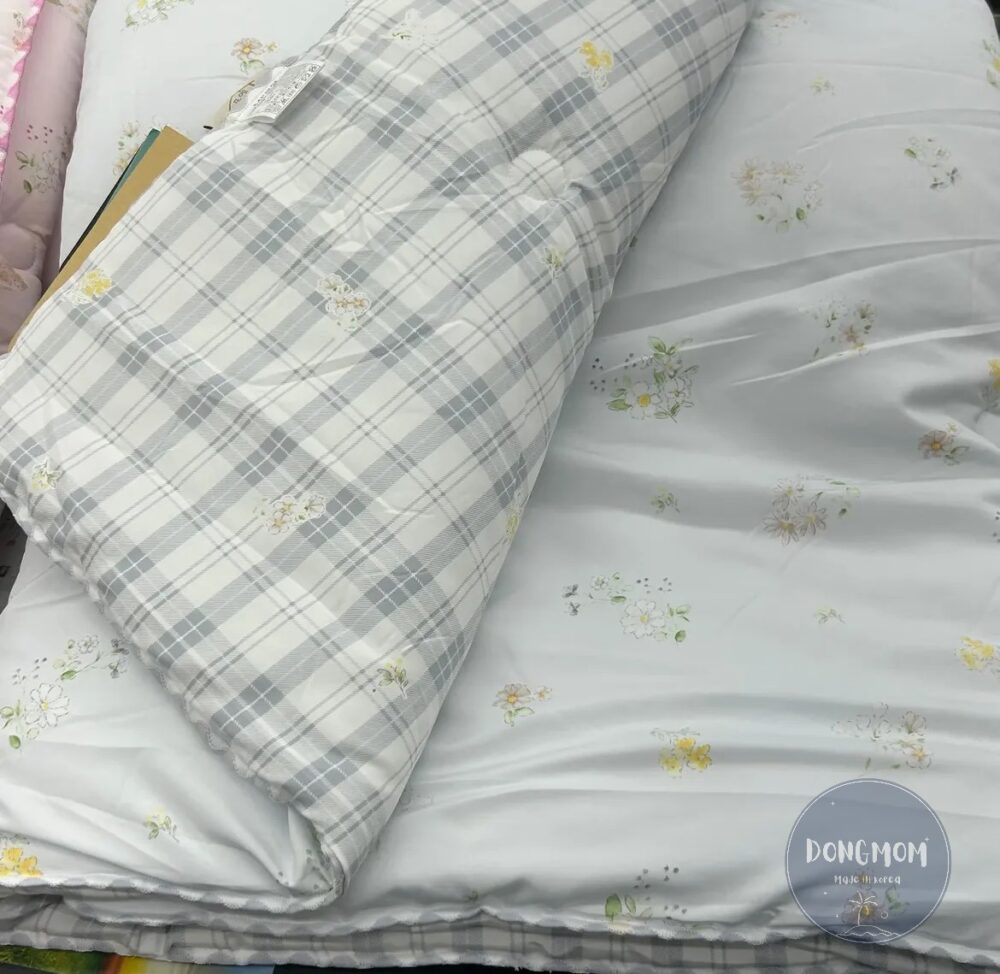韓國棉被 清新小白花雙面格紋四季被