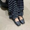 復古方頭綁帶平底休閒鞋