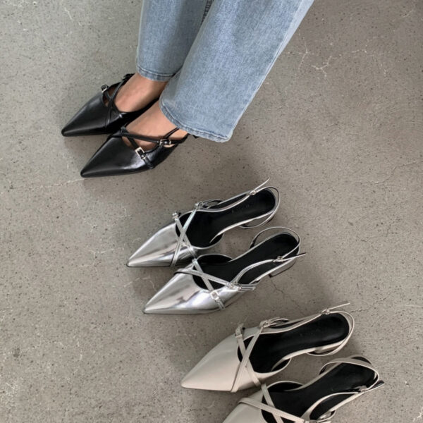 韓國女鞋 尖頭法式粗根鞋