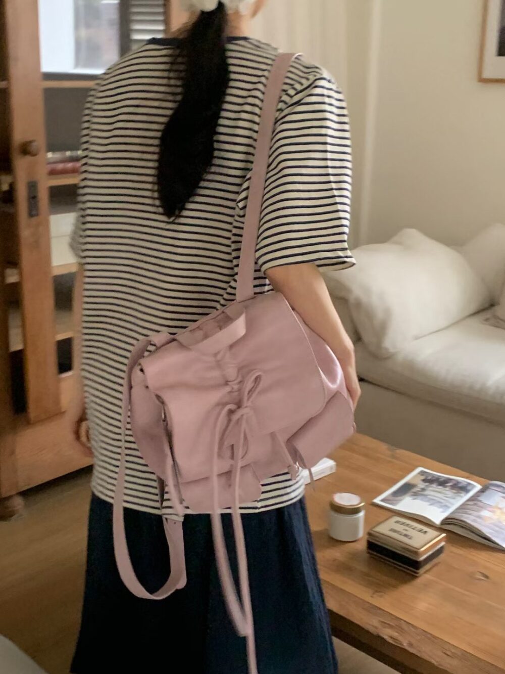 Leonie 蝴蝶結牛皮後背包
