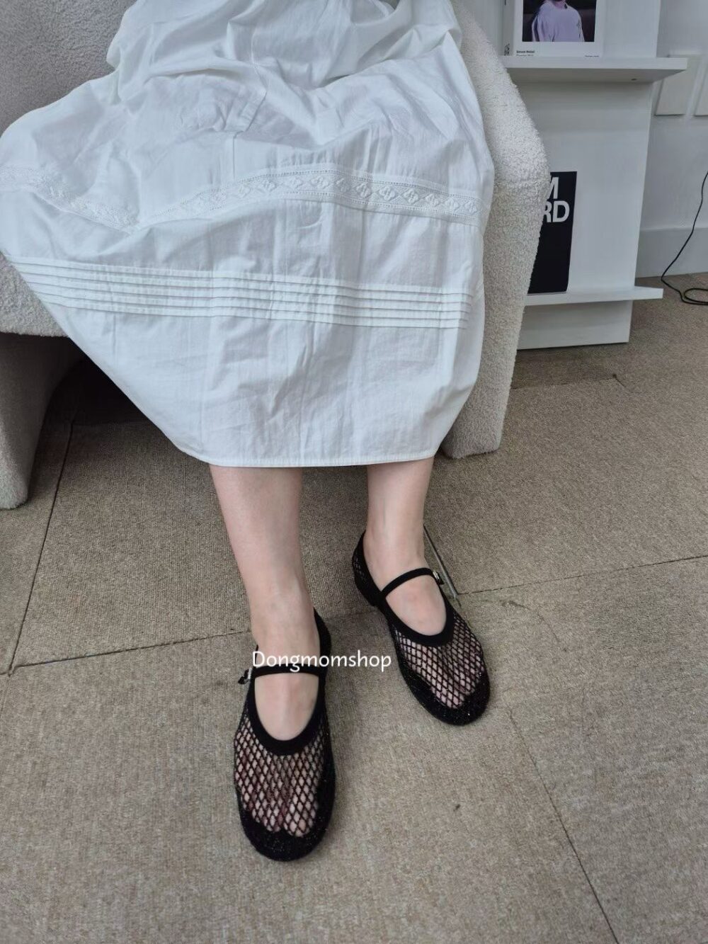韓國女鞋 碎鑽漁網鞋/細帶平底鞋(黑/灰)