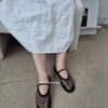 韓國女鞋 碎鑽漁網鞋/細帶平底鞋(黑/灰)