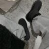 金色LOGO羽絨鋪棉保暖雪靴/短筒靴