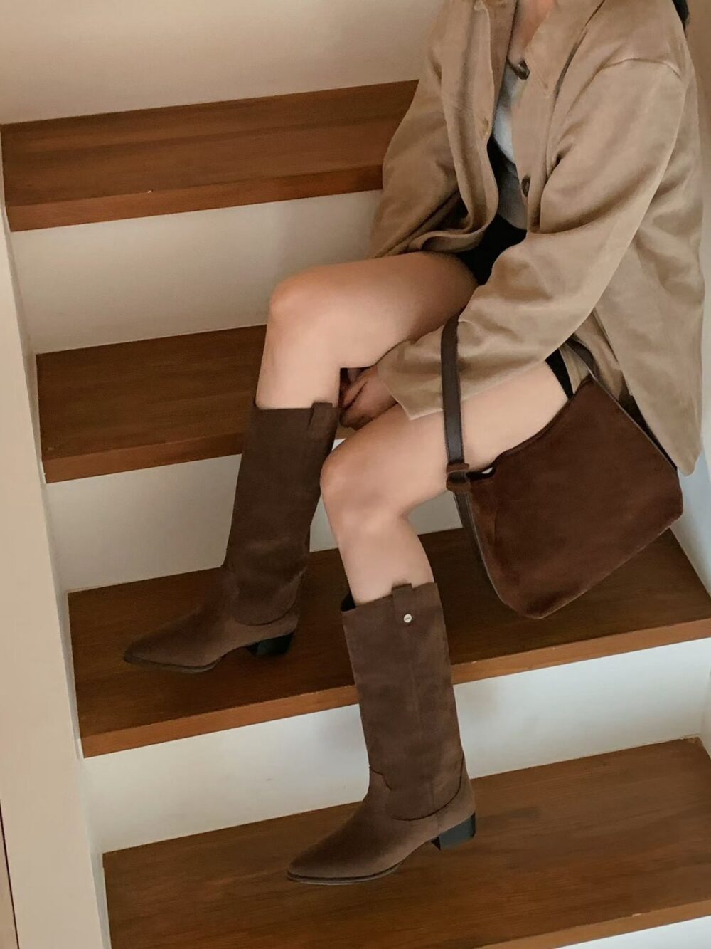 韓國女鞋 復古西部風麂皮長筒靴