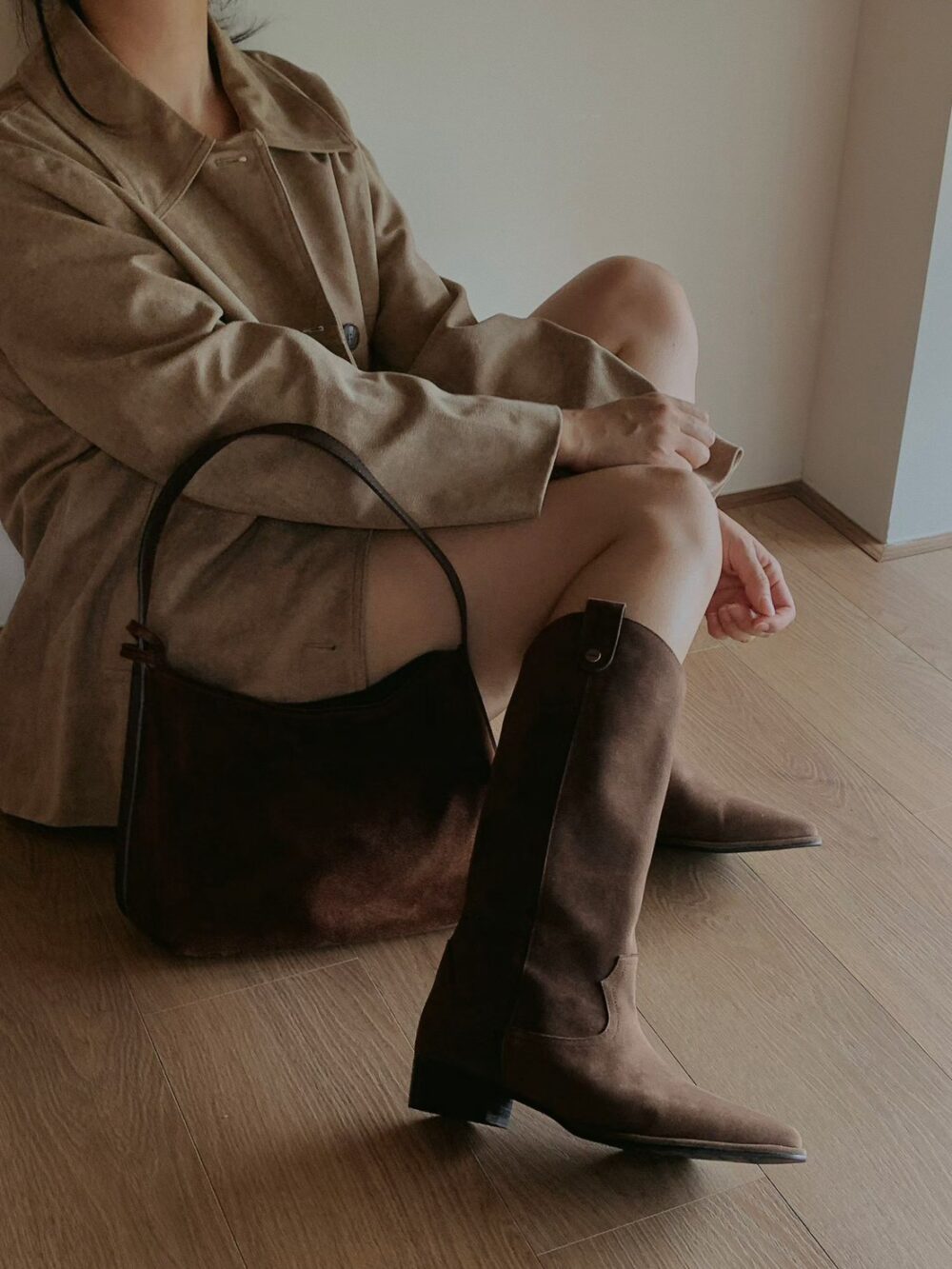 韓國女鞋 復古西部風麂皮長筒靴