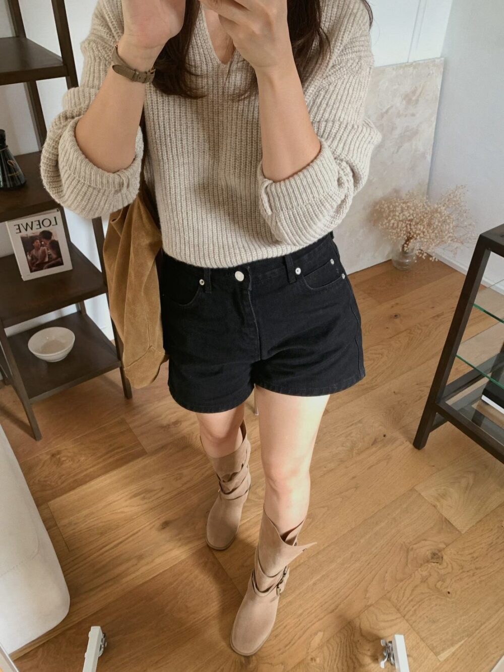 韓國女鞋 復古標誌兩用腰帶靴子