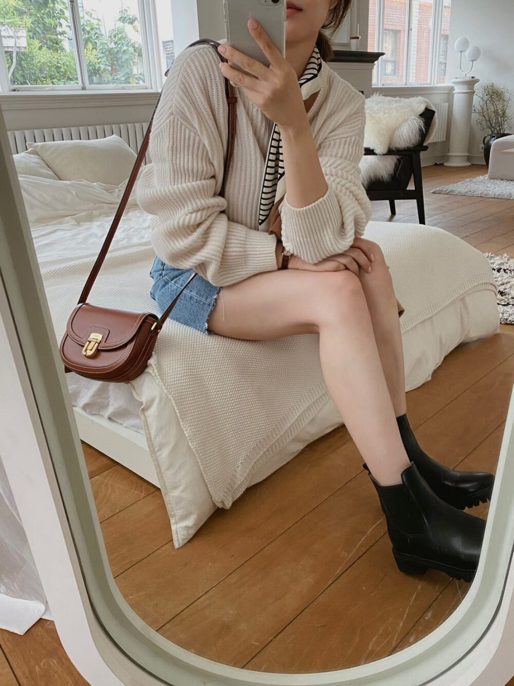韓國女鞋 秋冬款真皮短筒靴