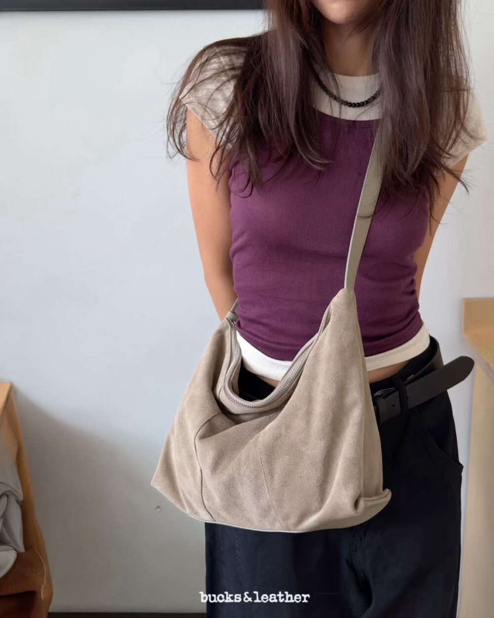 bucks&leather 拉鍊肩背菱角包/小款