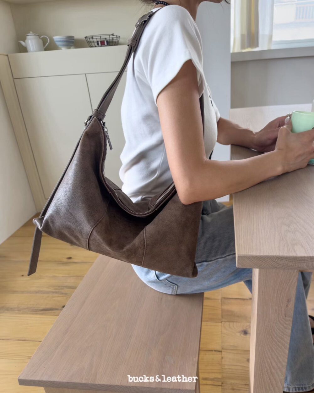 bucks&leather 拉鍊肩背菱角包/小款