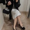 韓國女鞋 秋冬蝴蝶結麂皮平底鞋