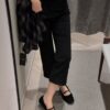 韓國女鞋 秋冬蝴蝶結麂皮平底鞋
