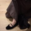 韓國女鞋 秋冬蝴蝶結麂皮平底鞋
