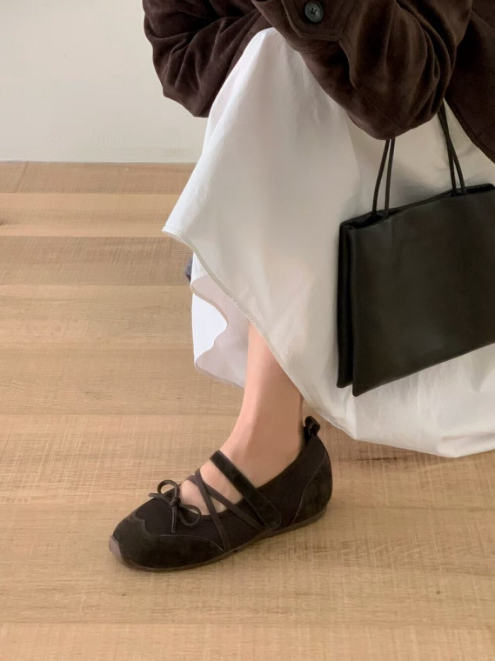 韓國女鞋 秋冬款蝴蝶結麂皮瑪莉珍運動鞋