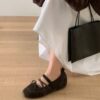 韓國女鞋 秋冬款蝴蝶結麂皮瑪莉珍運動鞋