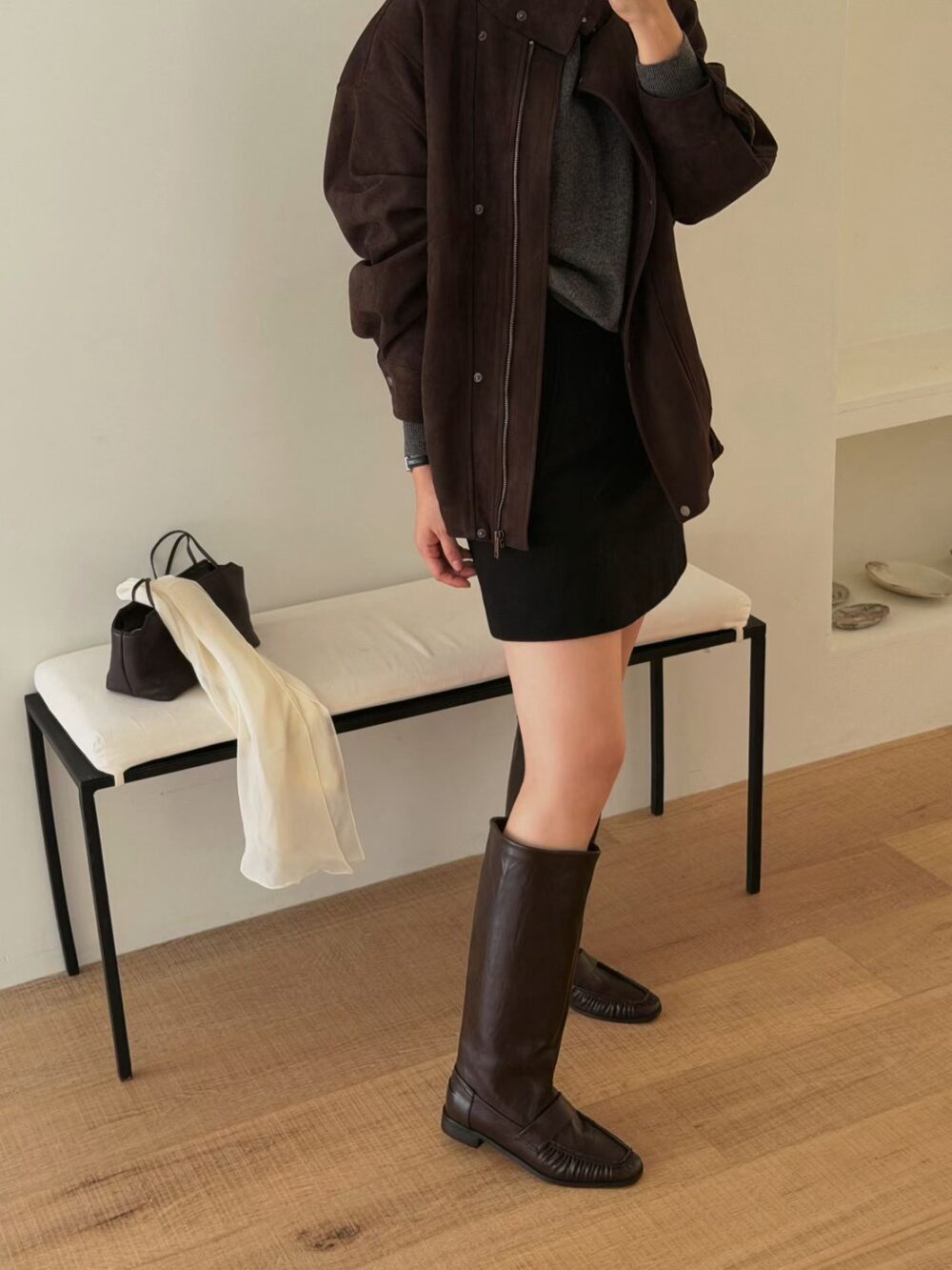 韓國女鞋 樂福鞋設計長筒靴