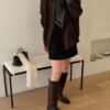 韓國女鞋 樂福鞋設計長筒靴