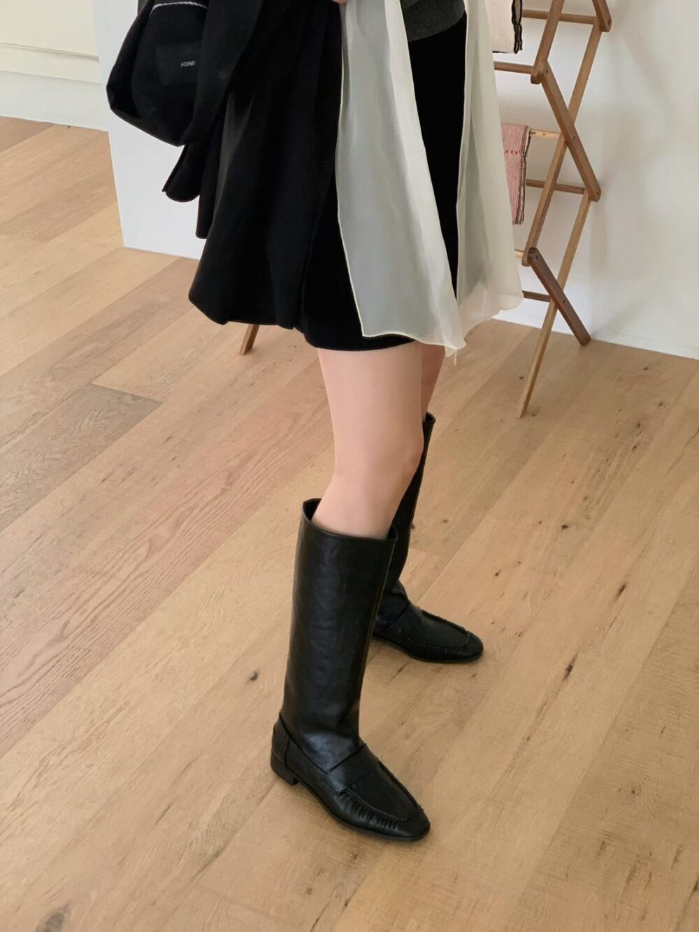 韓國女鞋 樂福鞋設計長筒靴