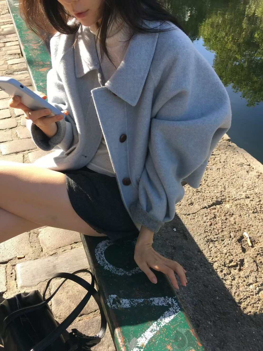 韓國女裝 雙面手工羊毛大衣外套