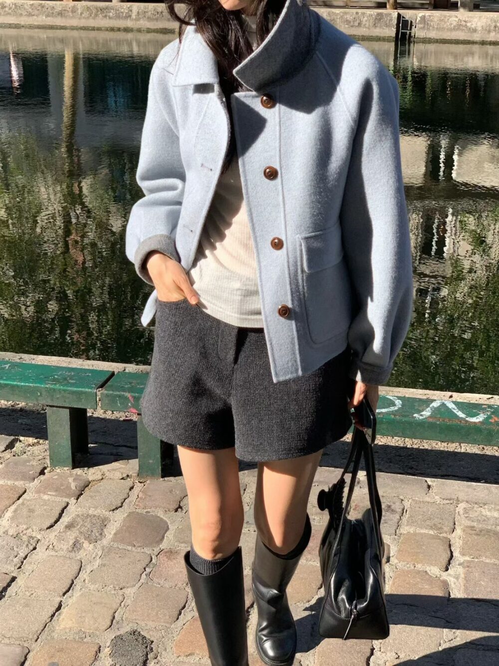 韓國女裝 雙面手工羊毛大衣外套
