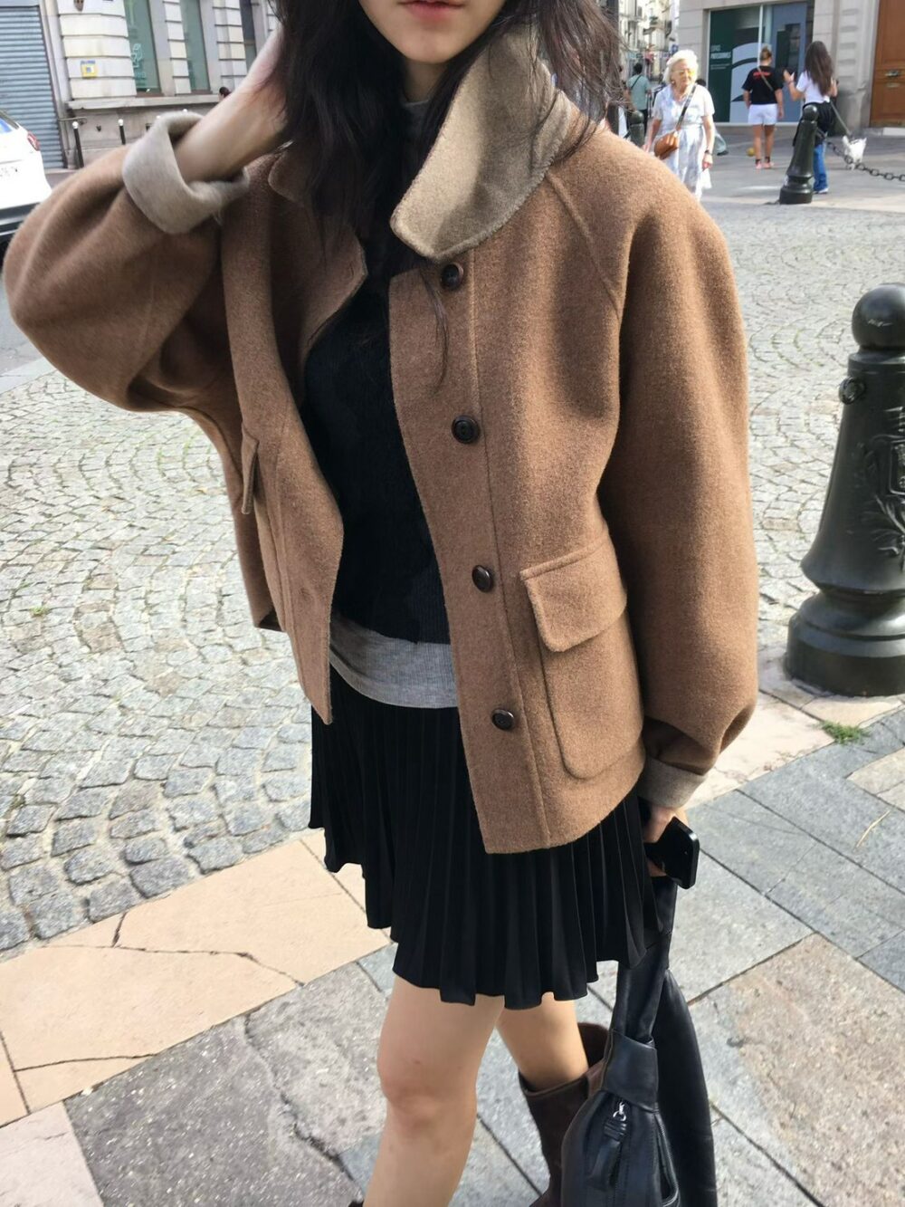 韓國女裝 雙面手工羊毛大衣外套