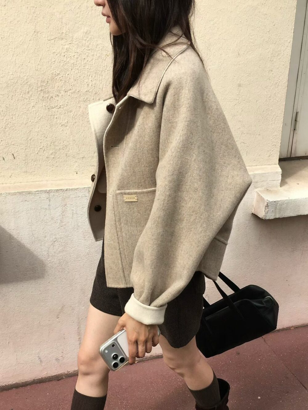 韓國女裝 雙面手工羊毛大衣外套