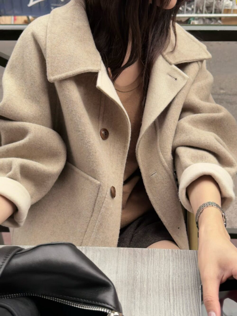 韓國女裝 雙面手工羊毛大衣外套