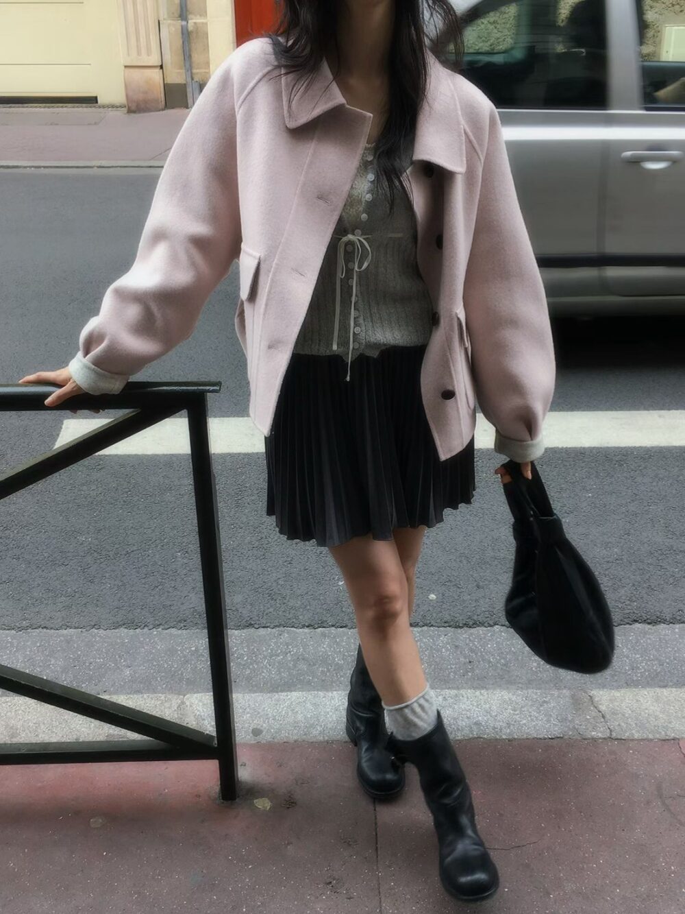 韓國女裝 雙面手工羊毛大衣外套