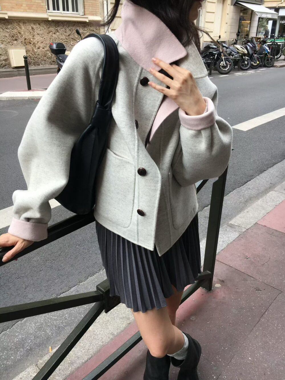 韓國女裝 雙面手工羊毛大衣外套