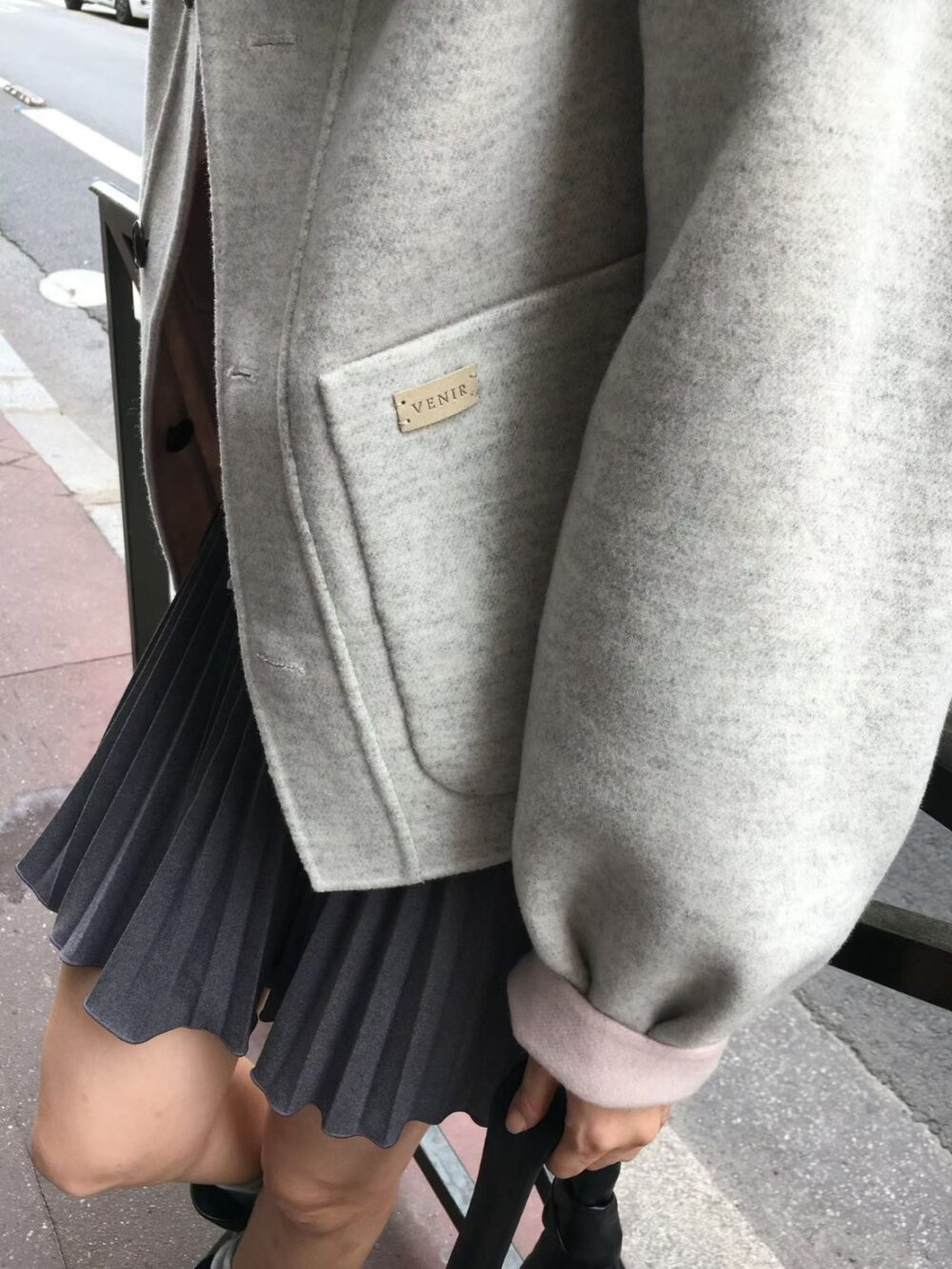 韓國女裝 雙面手工羊毛大衣外套