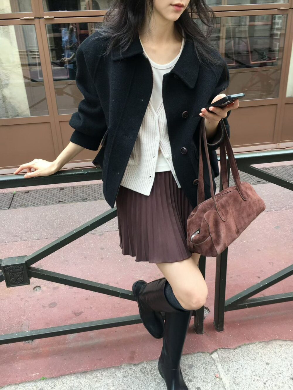 韓國女裝 雙面手工羊毛大衣外套